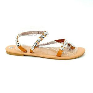 Womens Ankle Strap Flat Rhinestone Embellished Thong  EUR‎ 42 NEW